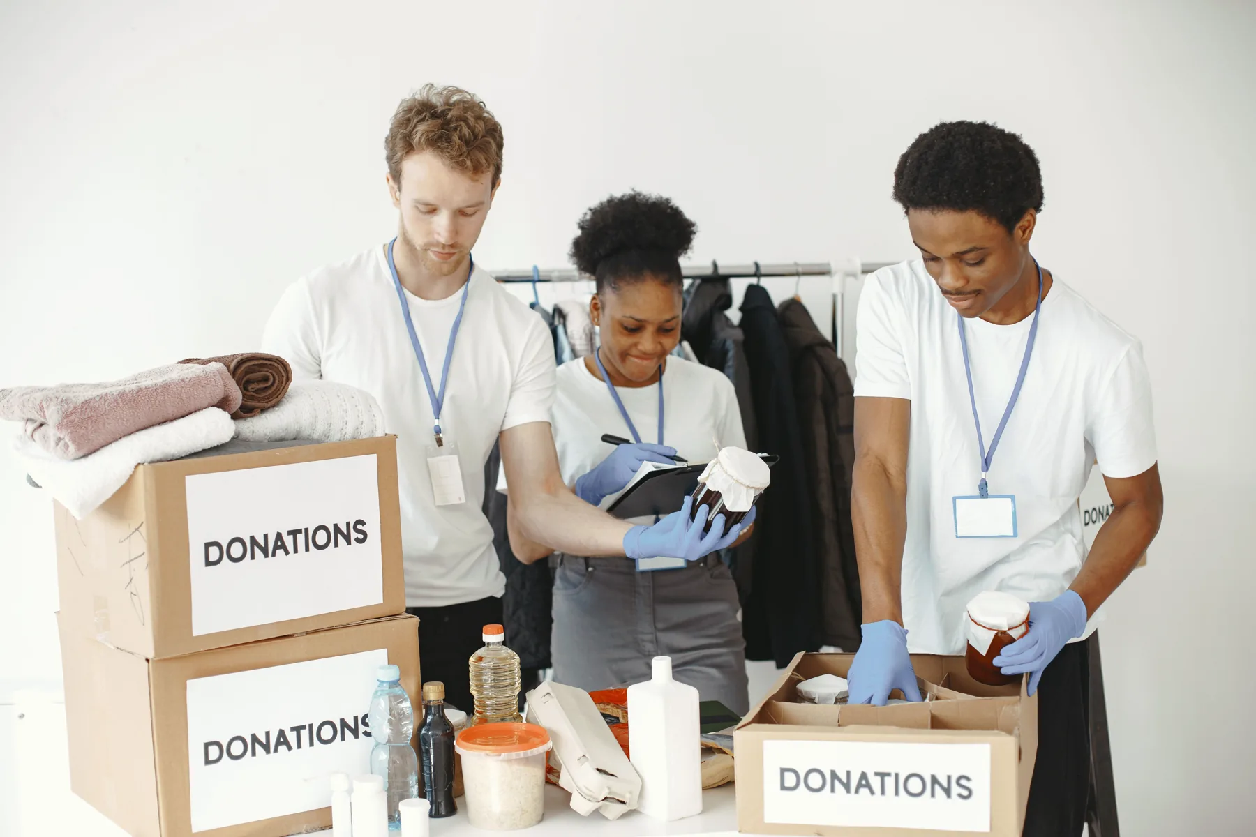 Volunteers organizing donations