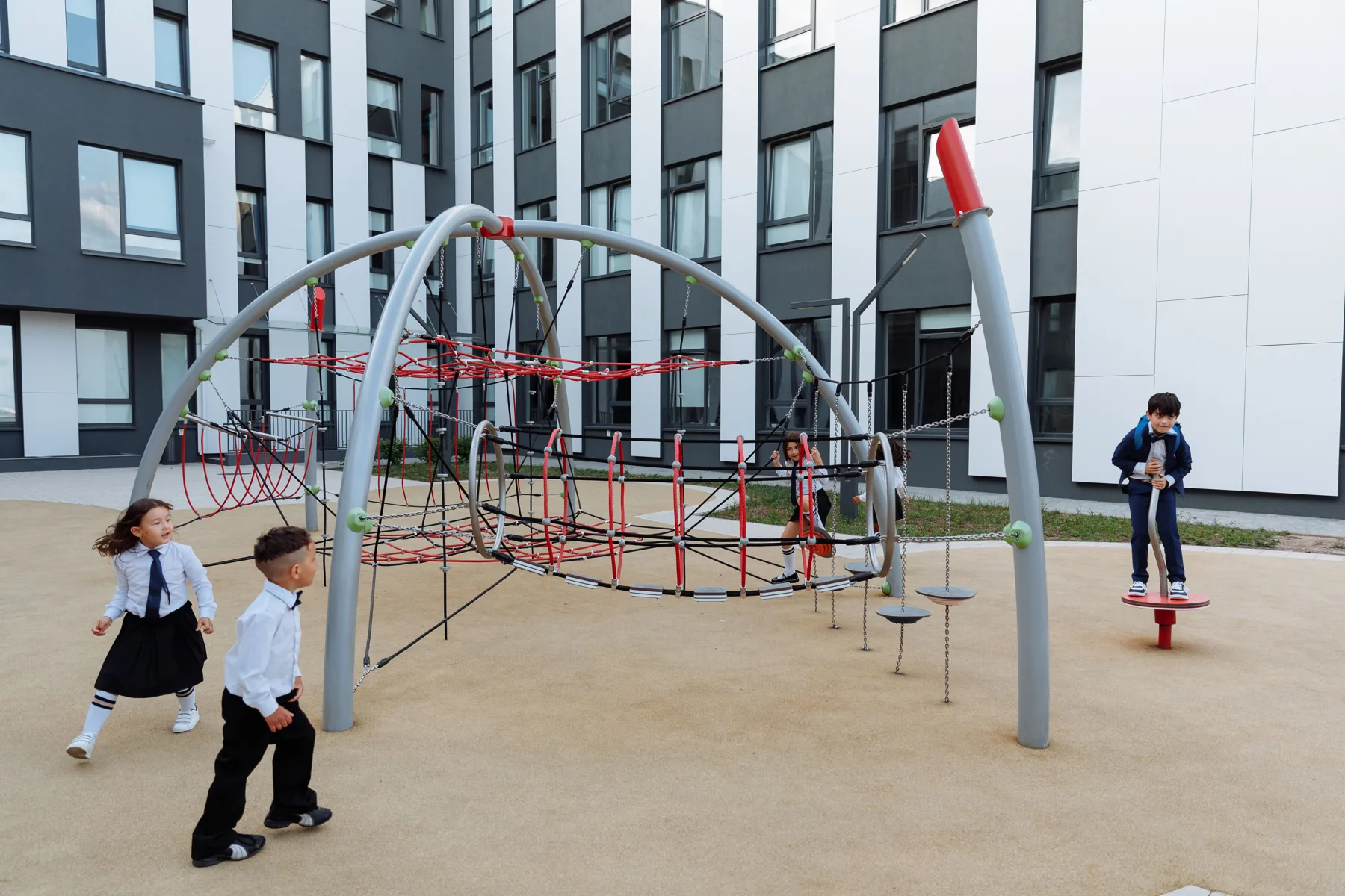 Children playing near residential housing